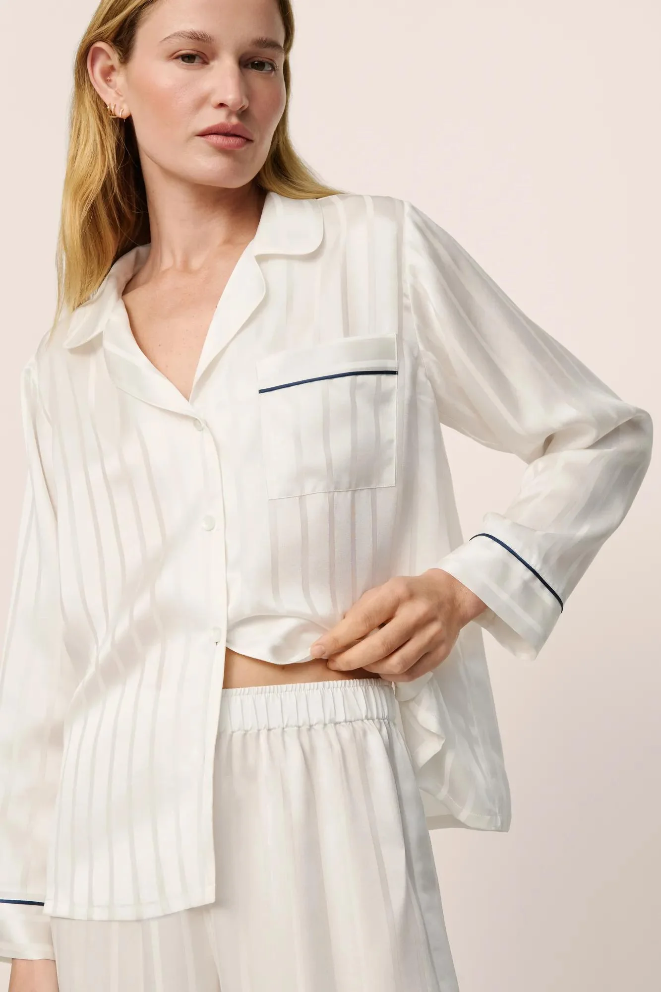 Inez Washable Silk Jacquard Long PJ Set - Image 2