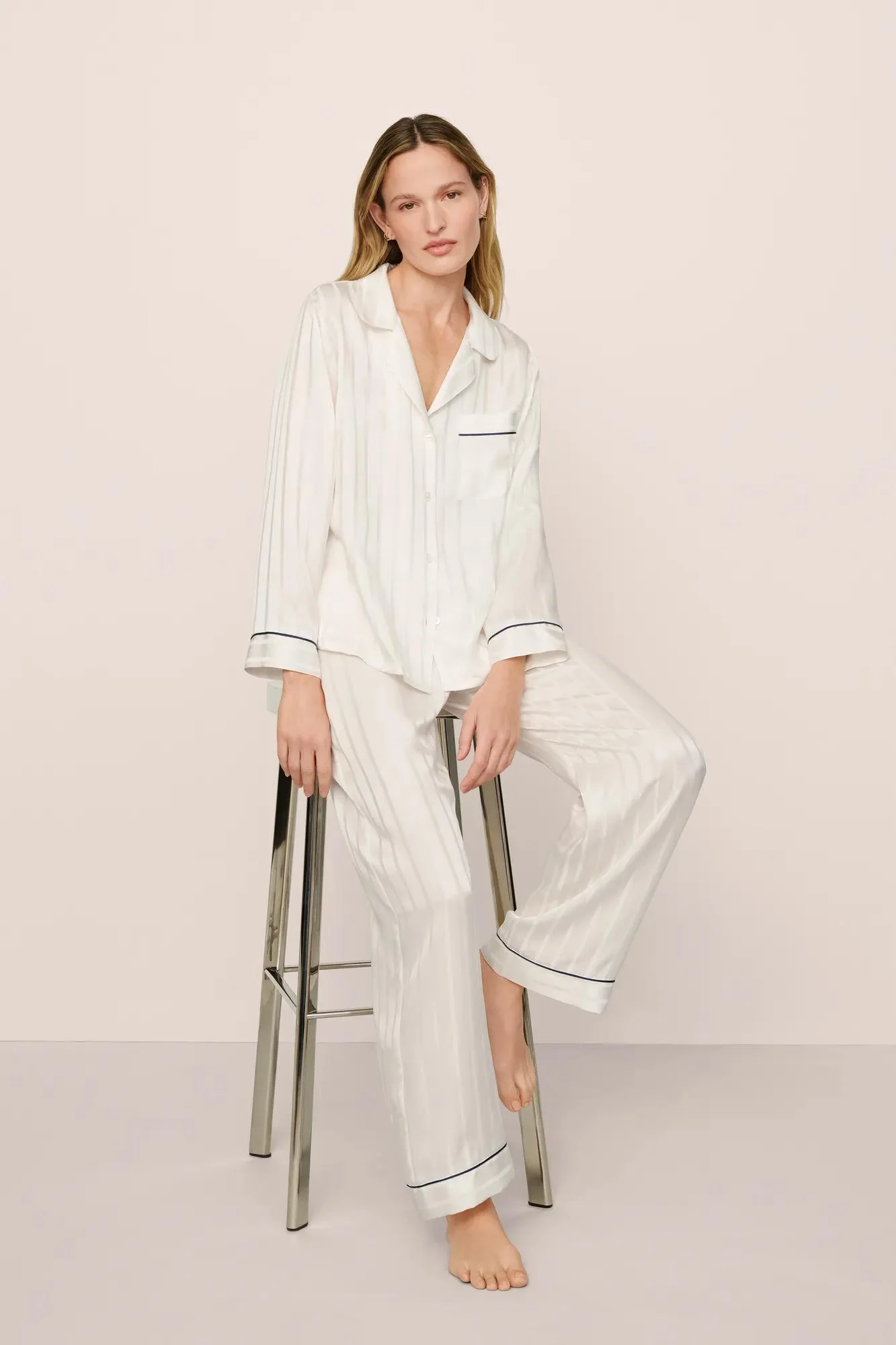 Inez Washable Silk Jacquard Long PJ Set - Image 4