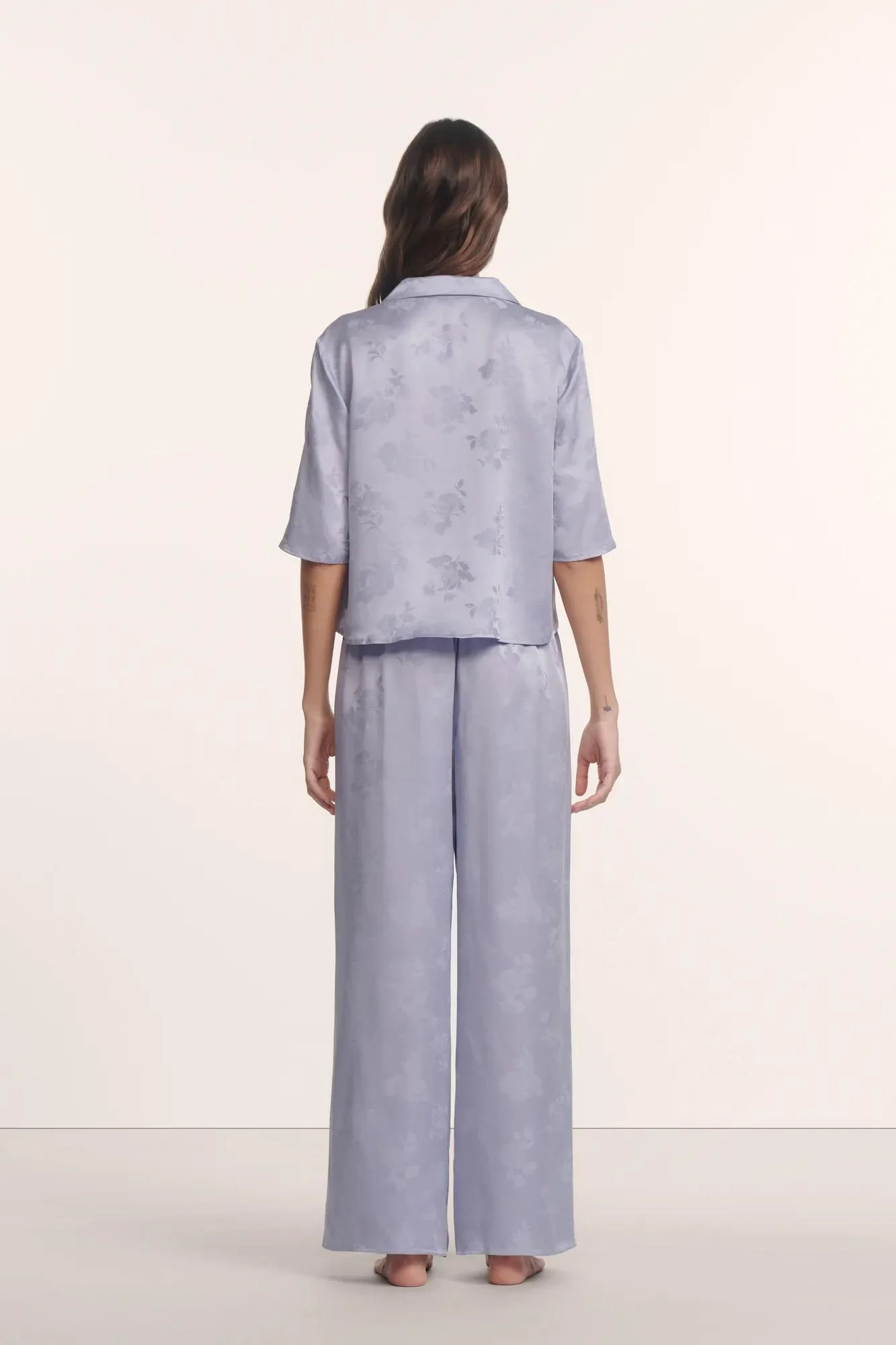 Inez Washable Silk Jacquard Relaxed Wide Leg Pant PJ Set - Image 3