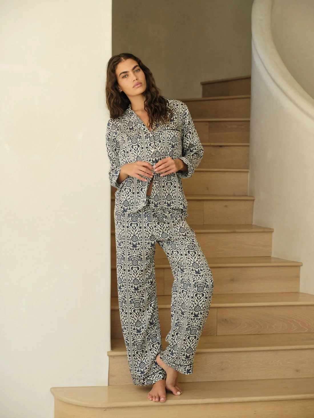 Eberjey x Casa Del Sol - Inez Washable Silk Printed Long PJ Set - Image 7