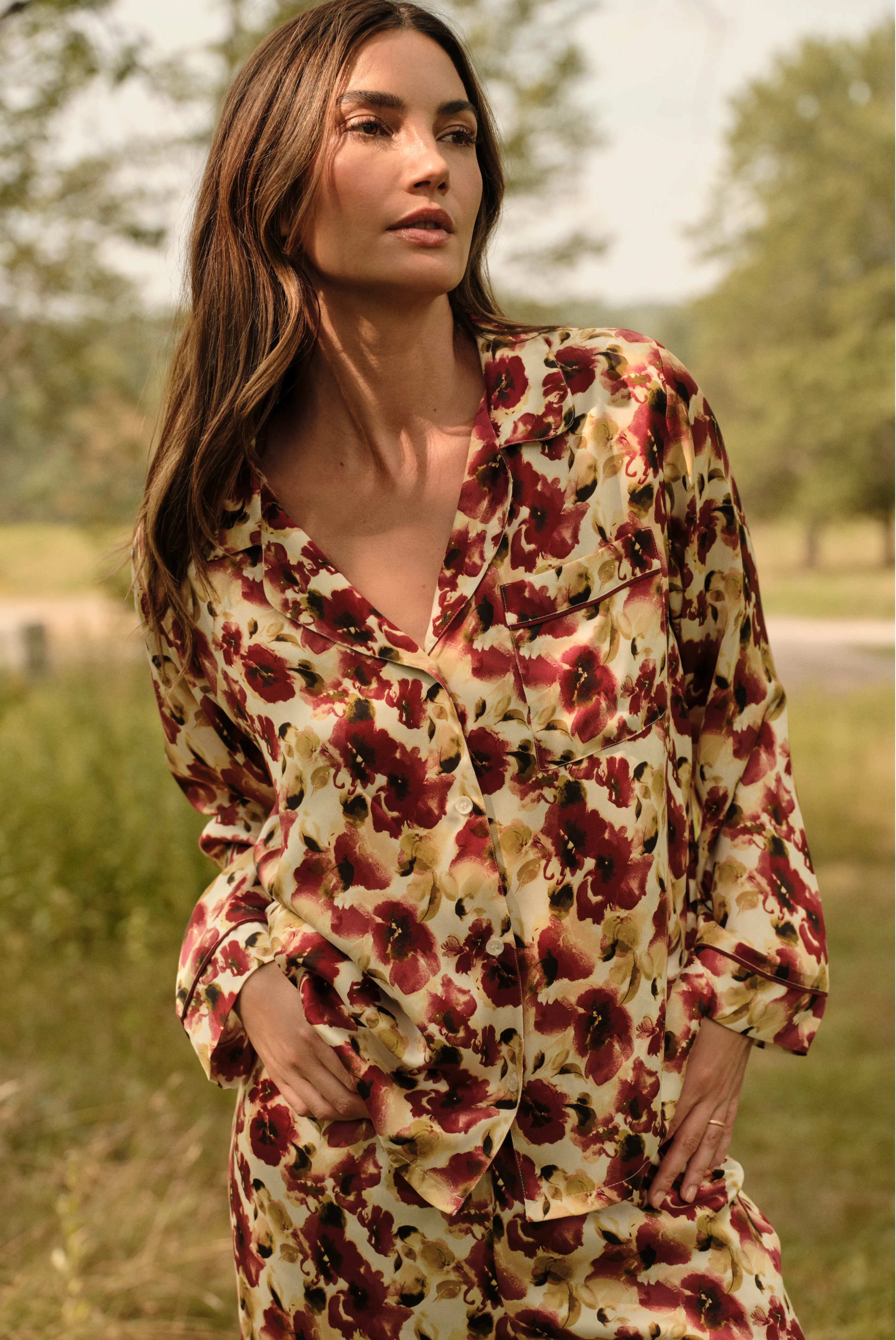 Eberjey x Lily Aldridge - Inez Washable Silk Printed Long PJ Set - Image 3