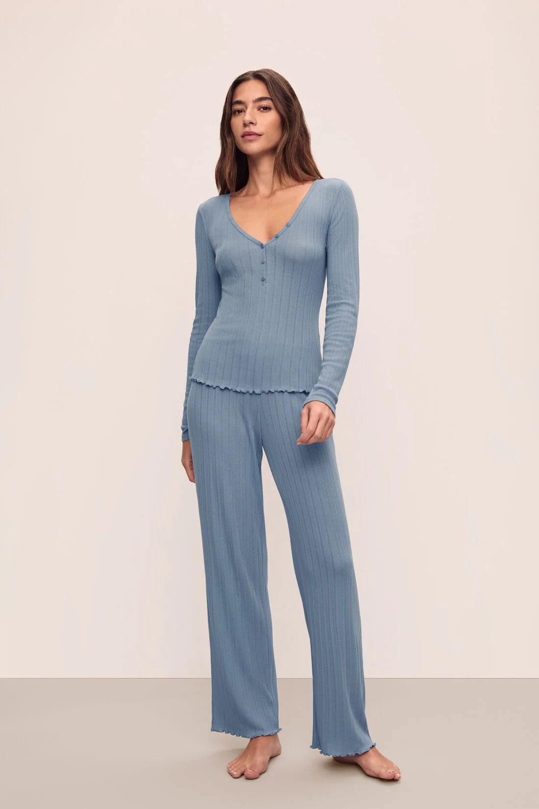 Pointelle V Neck Henley - Image 4