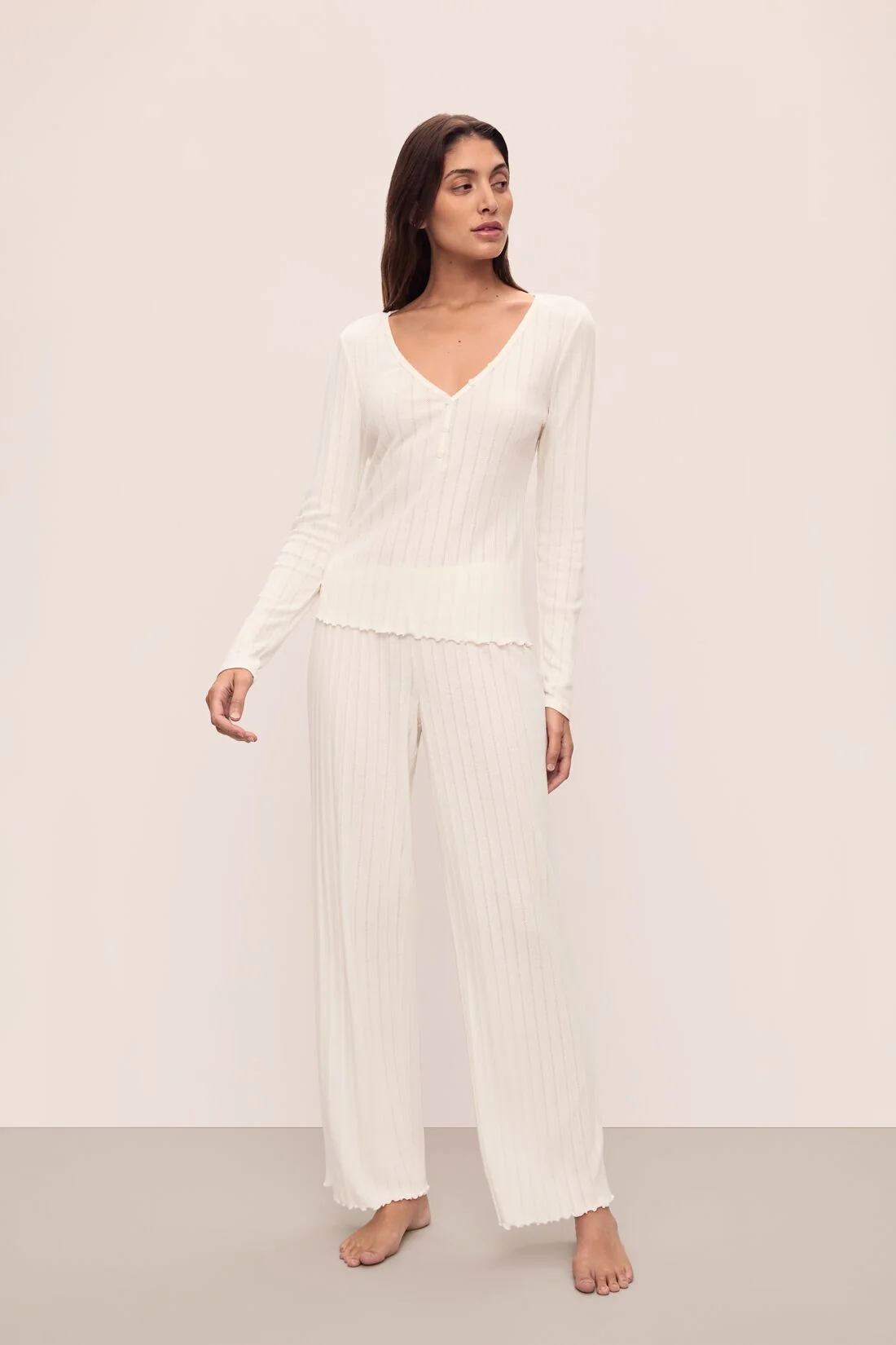 Pointelle V Neck Henley - Image 2