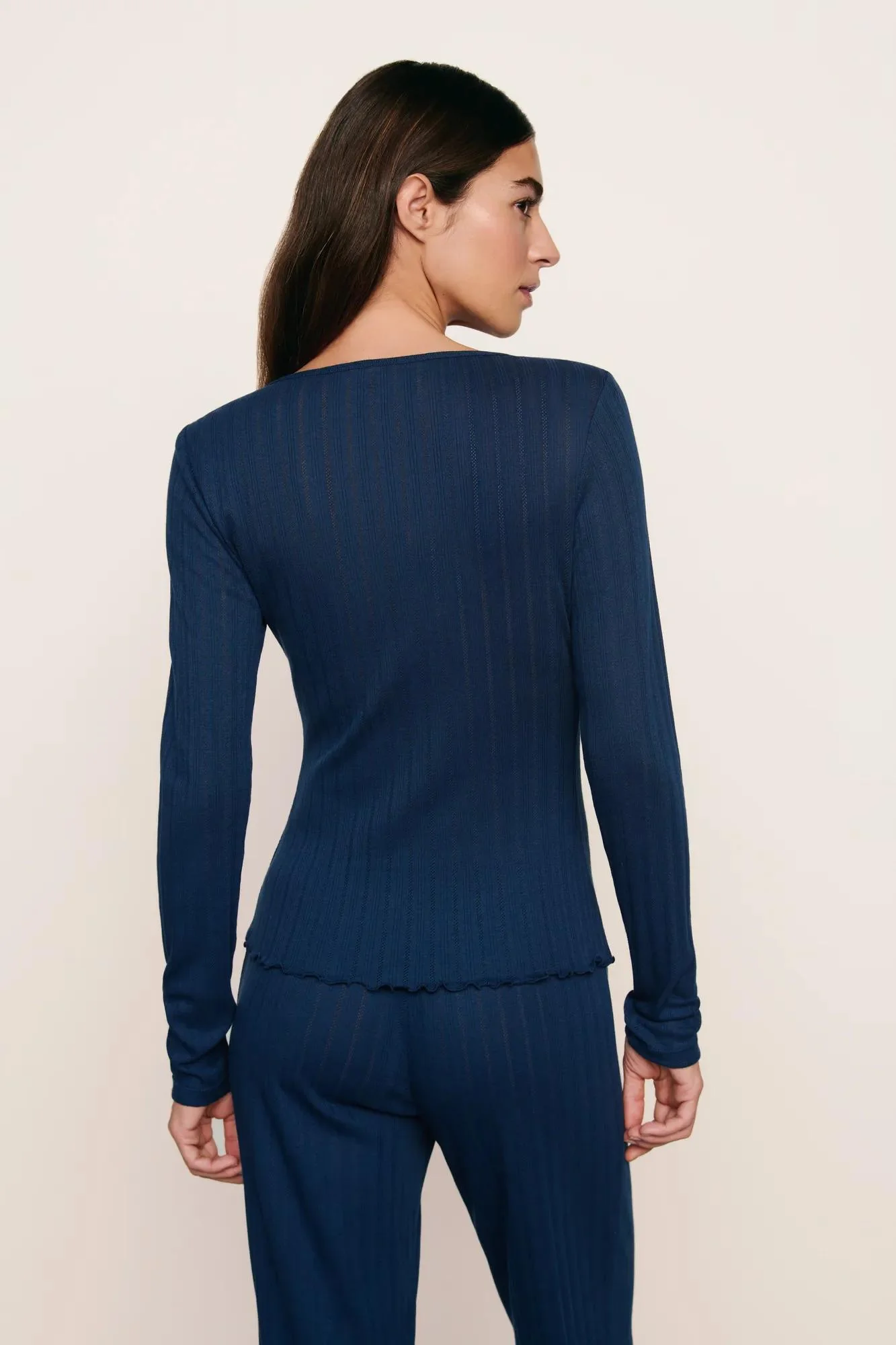 Pointelle V Neck Henley - Image 2