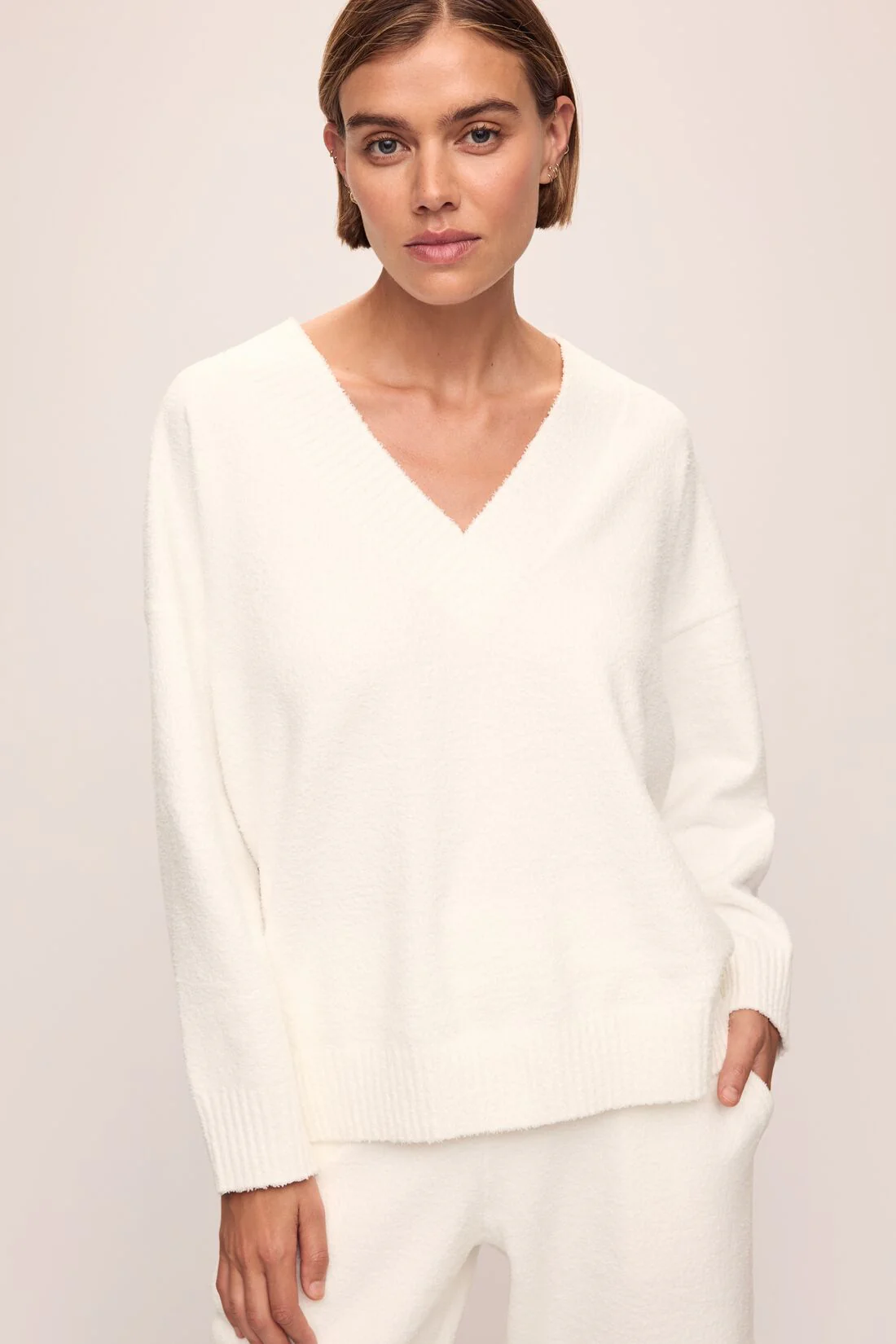 Recycled Boucle Boyfriend Oversized V-Neck Sweater - Image 2