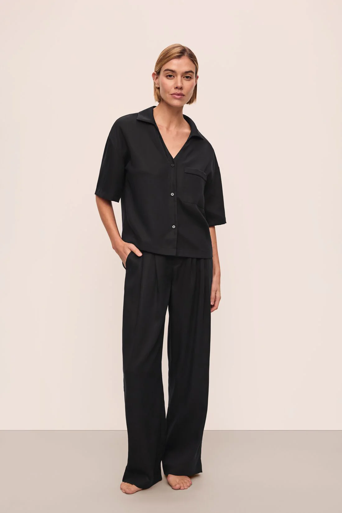 Tencel Woven Relaxed Button Front Top