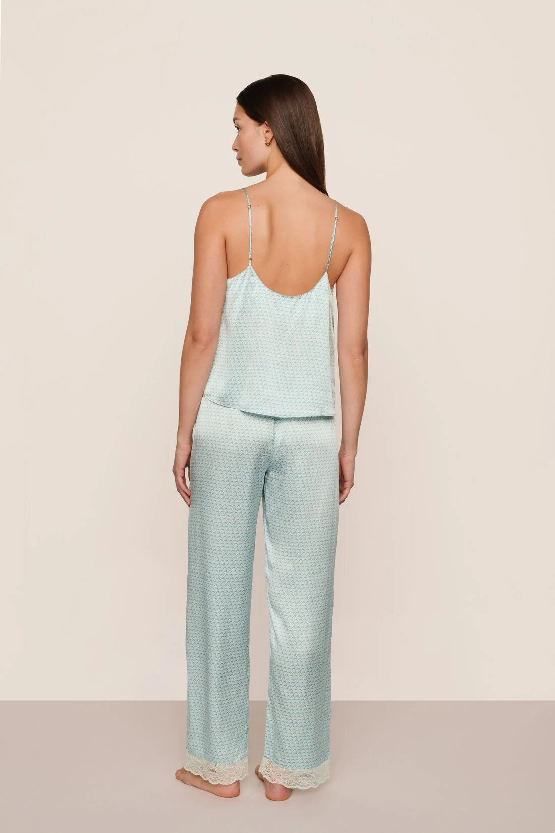 Washable Silk Printed Lace Cami & Pant Set - Image 3