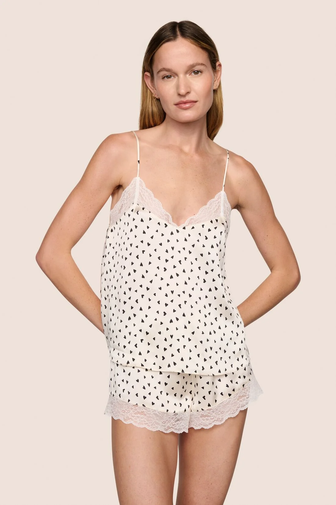 Washable Silk Printed Lace Cami & Short Set - Image 4