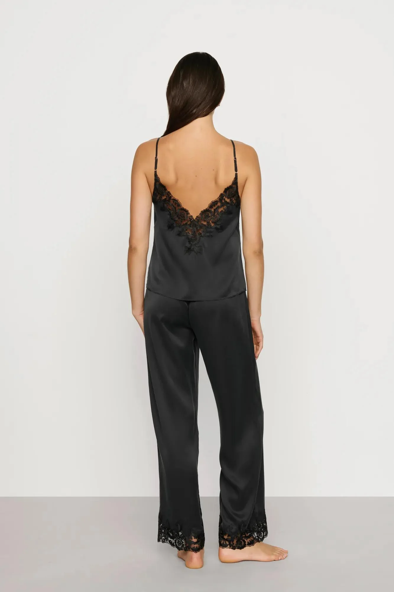 Washable Silk with Lace Embroidery Cami & Pant PJ Set - Image 3