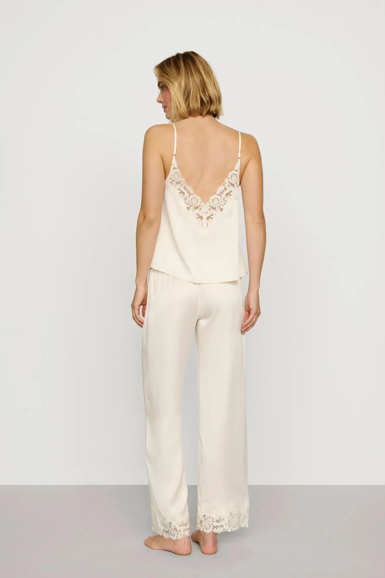 Washable Silk with Lace Embroidery Cami & Pant PJ Set - Image 3