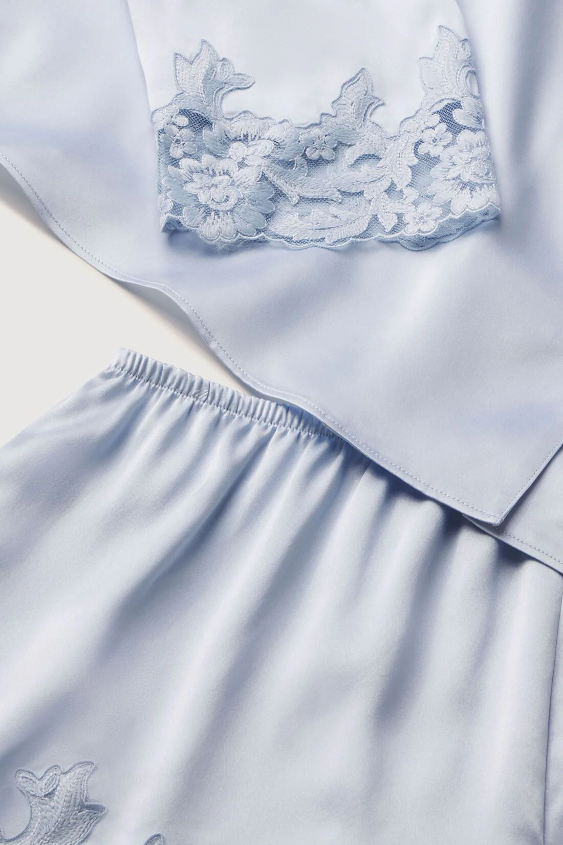 Washable Silk with Lace Embroidery Long Sleeve Top & Short PJ Set - Image 4